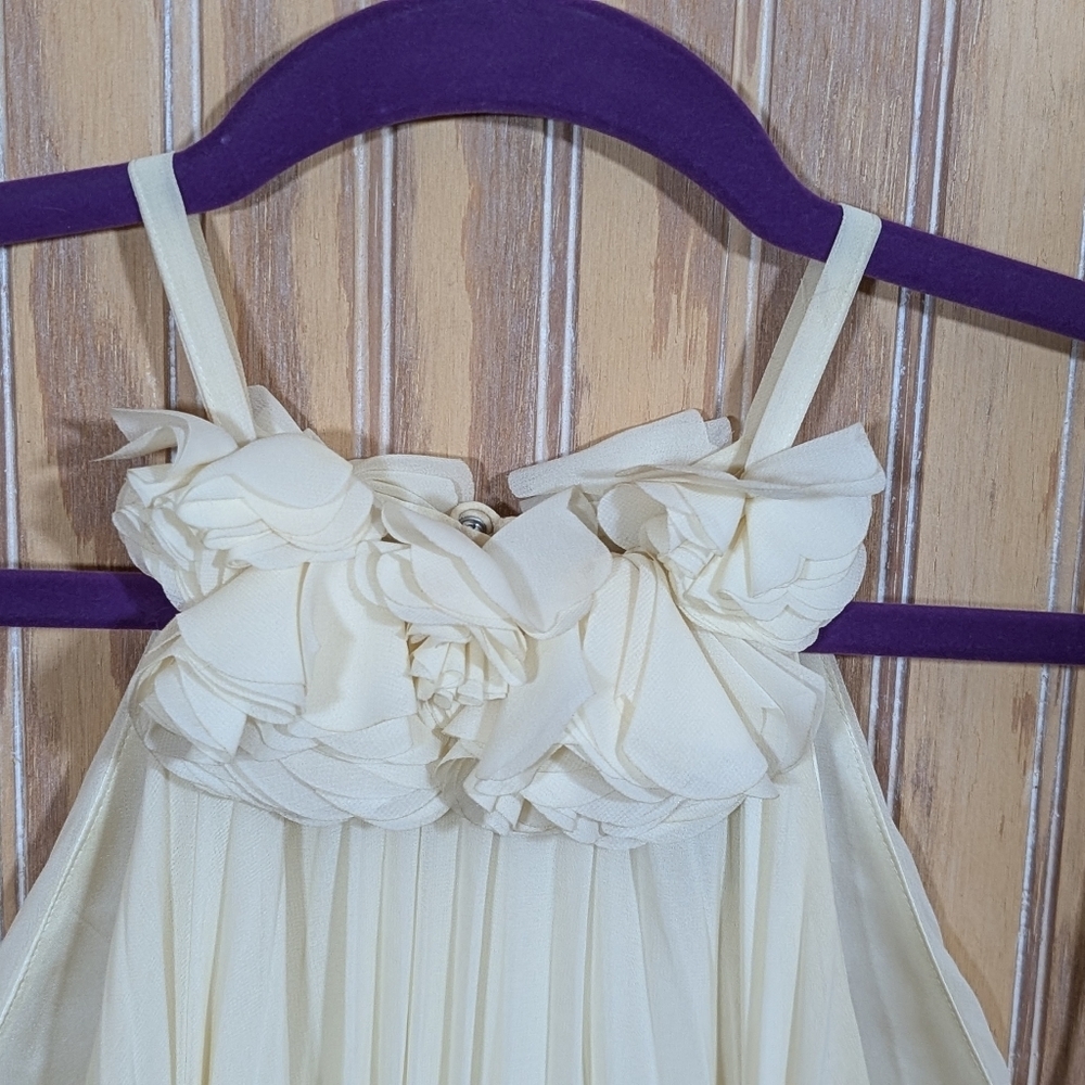 NWOT Cream White Pleated Halter Dress with Flower Detailing at Neckline Size 6 - Picture 3 of 12